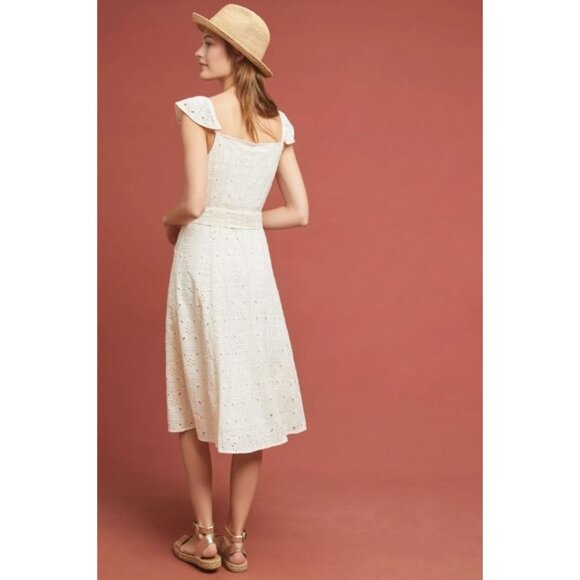 Anthropologie Concerto Ivory Eyelet Midi Dress in Ivory Size 2 US - Picture 5 of 13